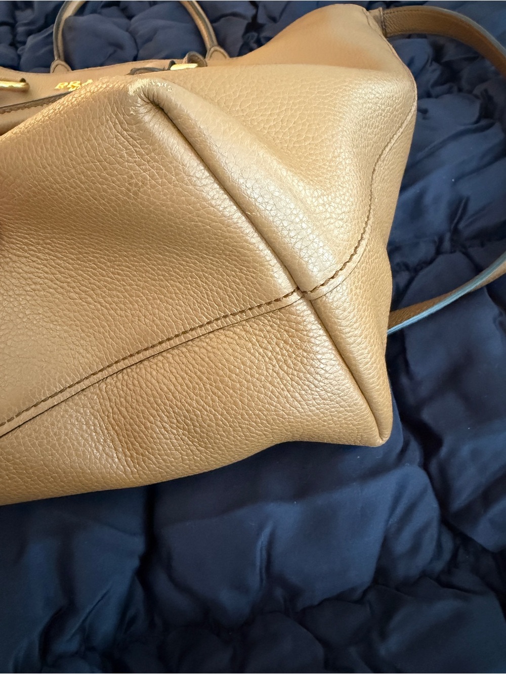Prada Large Shoulder Bag Vitello Phenix Caramel Leather Tote - Picture 6 of 10